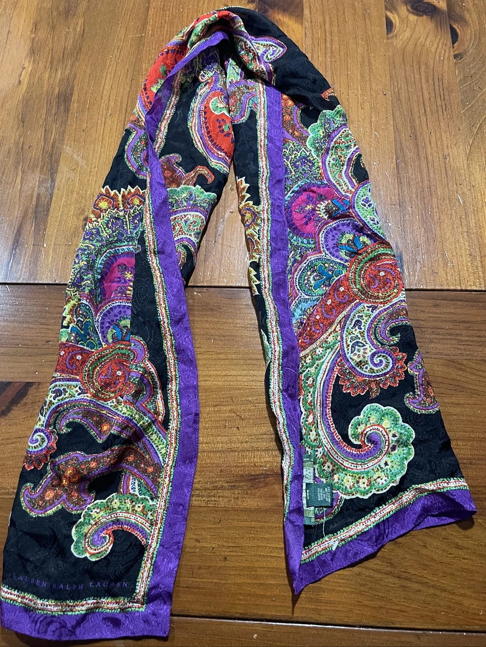 Lauren Ralph Lauren Womens Vintage 100% Silk Multicolor Paisley Granny Scarf